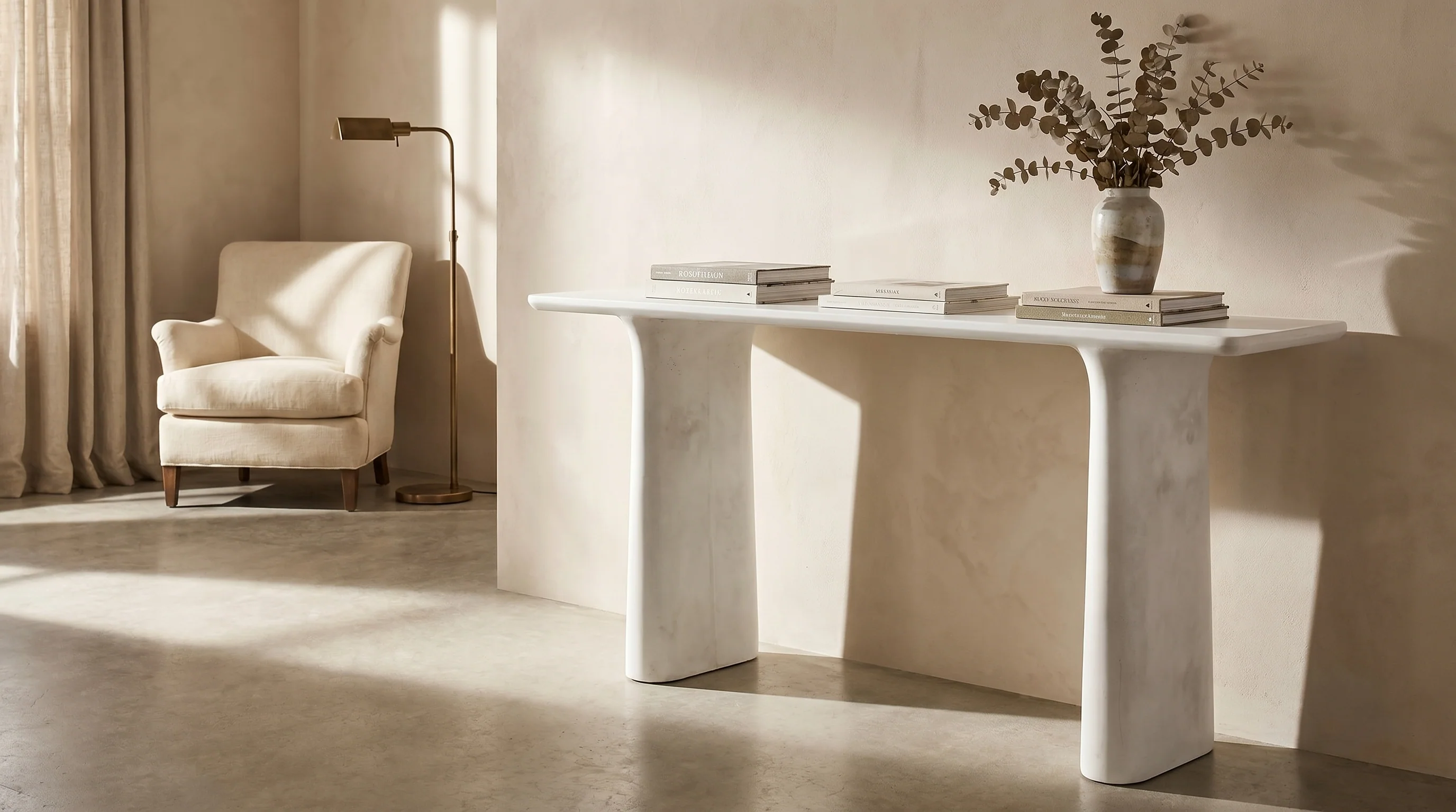Solana Concrete Console Table - White Concrete