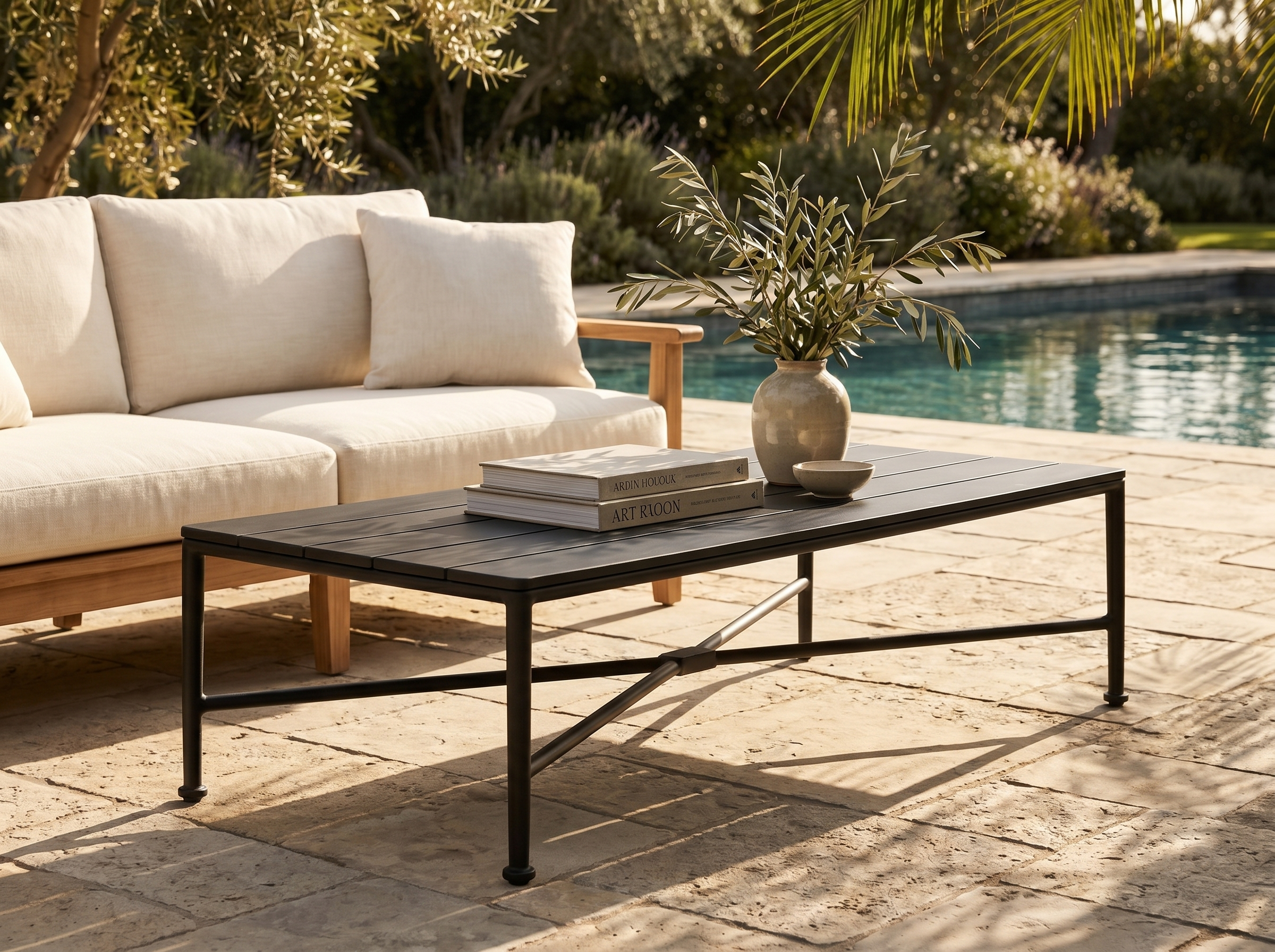 Borrego Outdoor Coffee Table in Matte Black — Styled