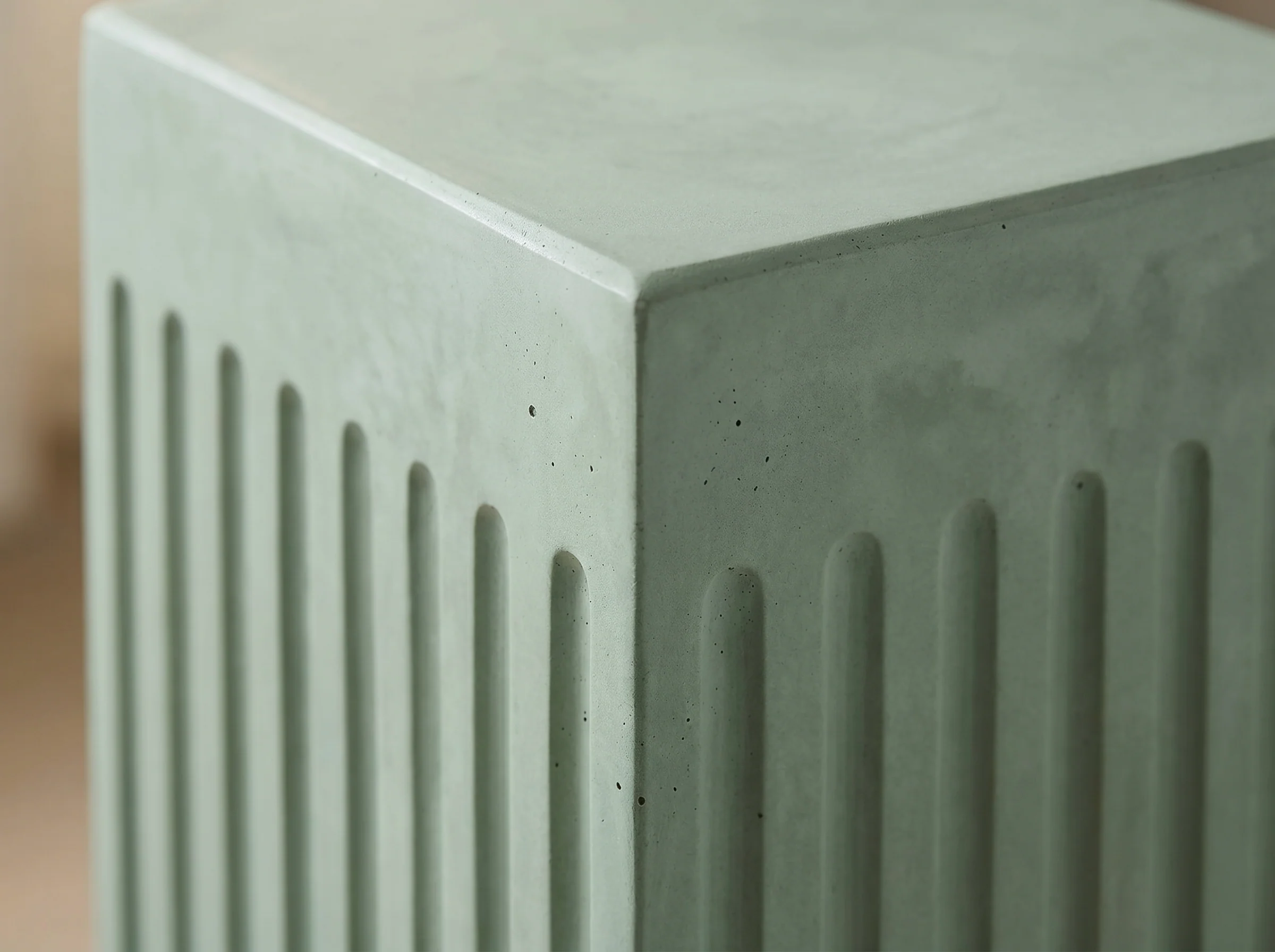Coronado Fluted Concrete Side Table in Sage Cement, Detail