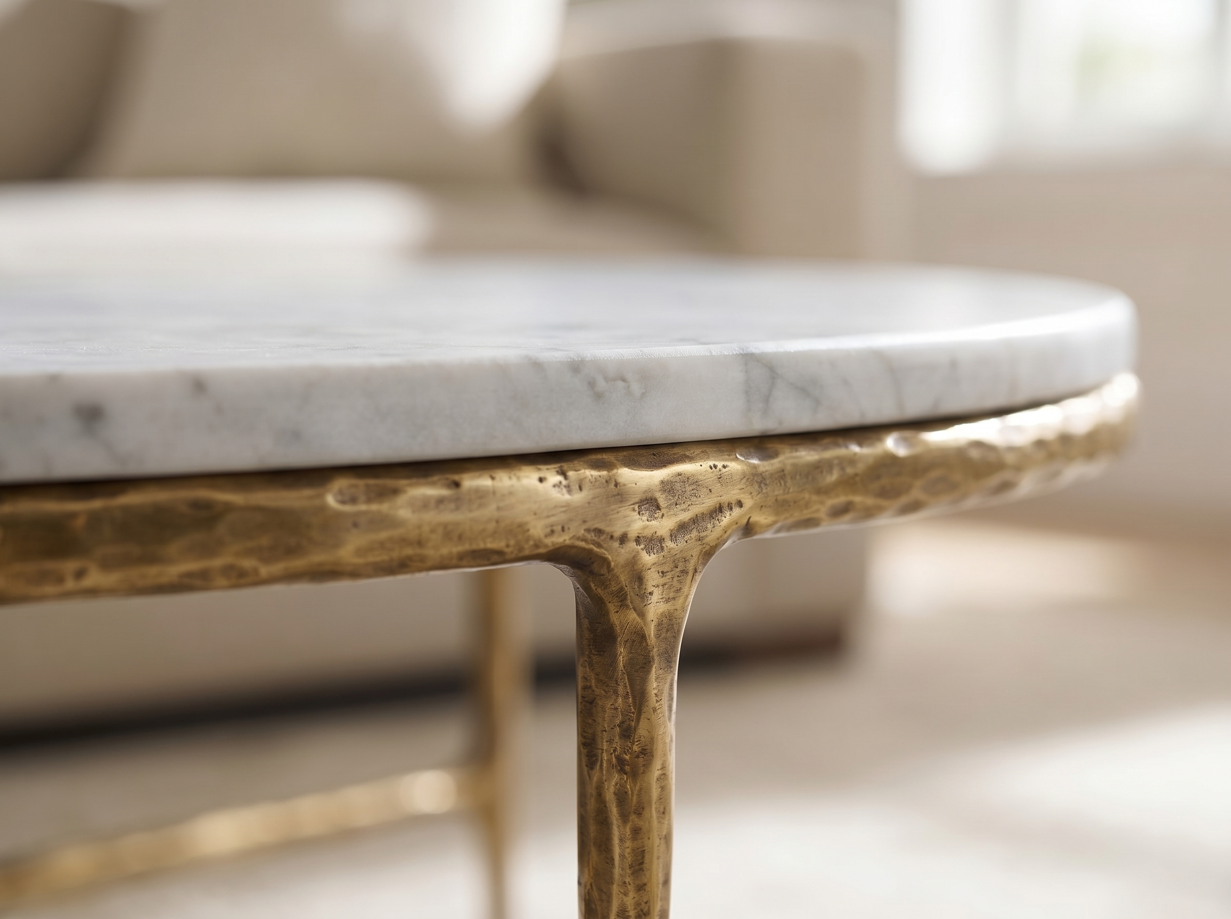 Cortez Round Forged Marble Coffee Table in Forged Brass — Detail