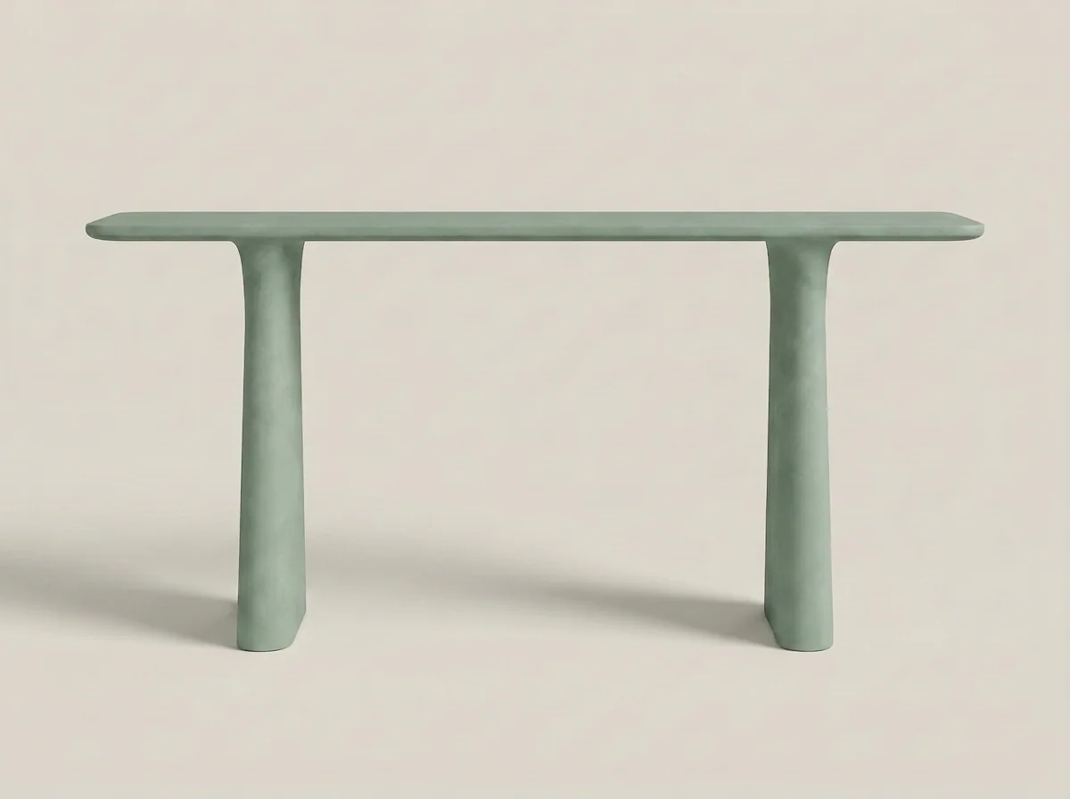 Solana Concrete Console Table in Sage Cement, In situ